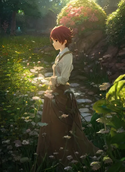 Prompt: a portrait of the emerald herald in the garden, intricate, tone mapped, ambient lighting, very detailed, digital painting, concept art, sharp focus, by makoto shinkai and akihiko yoshida and hidari and wlop