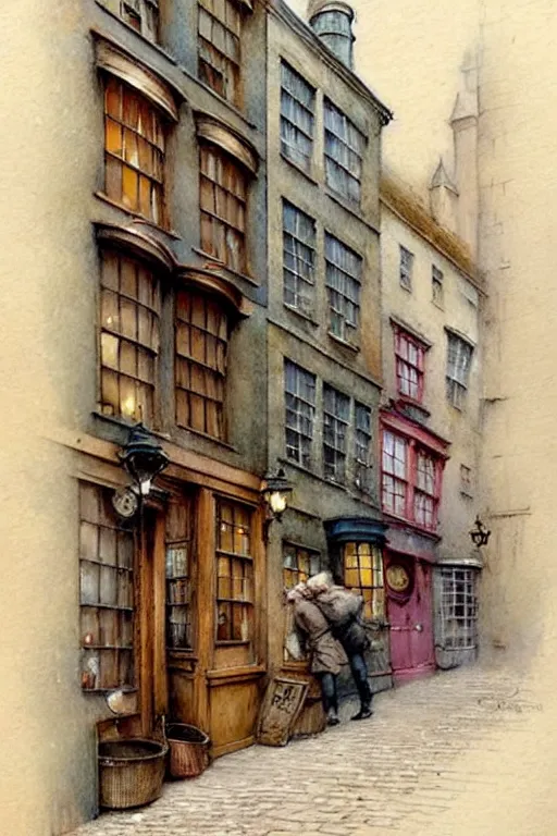 Prompt: (((((1950s Diagon Alley . muted colors.))))) by Jean-Baptiste Monge !!!!!!!!!!!!!!!!!!!!!!!!!!!