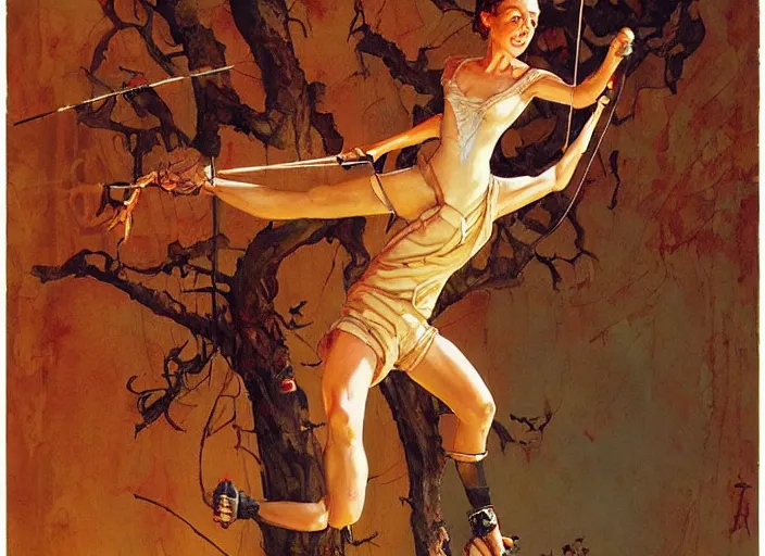 Image similar to tightrope walker painting carved in amber by chiara bautista and norman rockwell and greg rutkowski weta studio