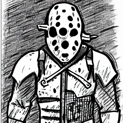 Prompt: Archie comics style drawing of Jason Voorhees