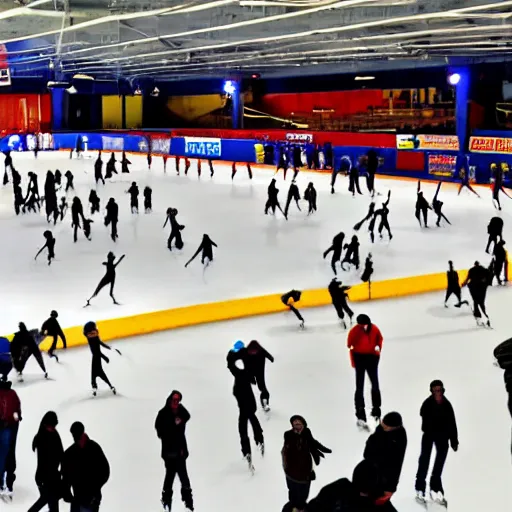 Image similar to people skating in a rink made of melted cheese