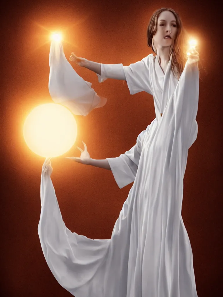 Prompt: Single priestess casting a ball of pure light energy, white robes, young, beautiful, two arms, two hands, highly detailed, high fantasy, smooth, sharp contrast, matte painting