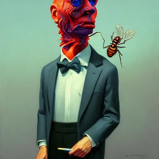 Image similar to Portrait of a man wearing a business suit with an insect head, very coherent, painted by Edward Hopper, Wayne Barlowe, painted by James Gilleard, airbrush, art by JamesJean