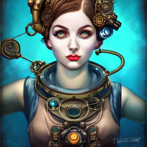 Image similar to lofi underwater bioshock steampunk portrait, Pixar style, by Tristan Eaton Stanley Artgerm and Tom Bagshaw.