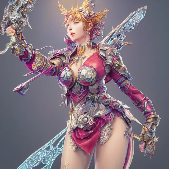 Image similar to studio portrait of lawful good colorful female divine mech paladin as absurdly beautiful, elegant, young sensual gravure idol, ultrafine hyperrealistic detailed face illustration by kim jung gi, irakli nadar, intricate linework, sharp focus, bright colors, matte, octopath traveler, final fantasy, unreal engine highly rendered, global illumination, radiant light, intricate environment