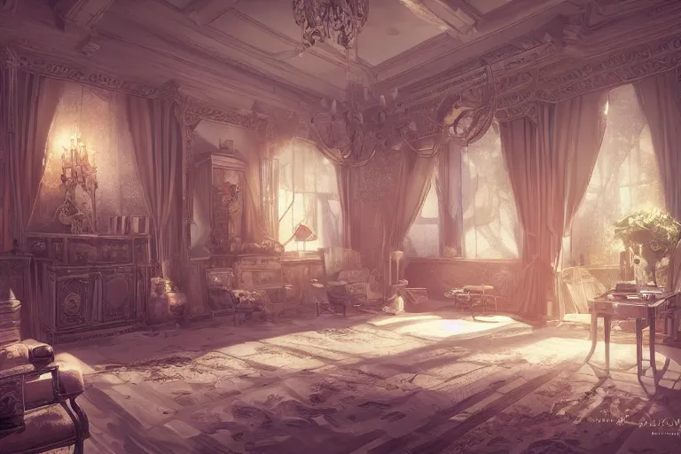 Prompt: a storybook illustration of inside a mansion rooms, hyper realistic, ambient lighting, concept art, intricate, hyper detailed, smooth, dynamic volumetric lighting, octane, raytrace, cinematic, high quality, high resolution, 4 k