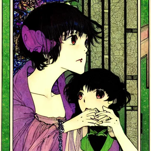 Prompt: chitanda eru, hyouka, artwork by Harry Clarke, highly detailed, anime, manga