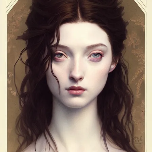 Image similar to Pre-Raphaelite Emma Dumont by Artgerm and Greg Rutkowski, intricate, elegant, highly detailed, digital painting, pale