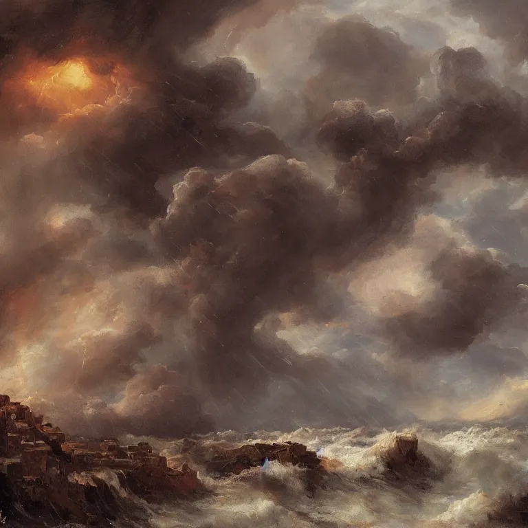 Image similar to a beautiful masterpiece painting of a herione in a storm by juan gimenez, award winning, trending on artstation,