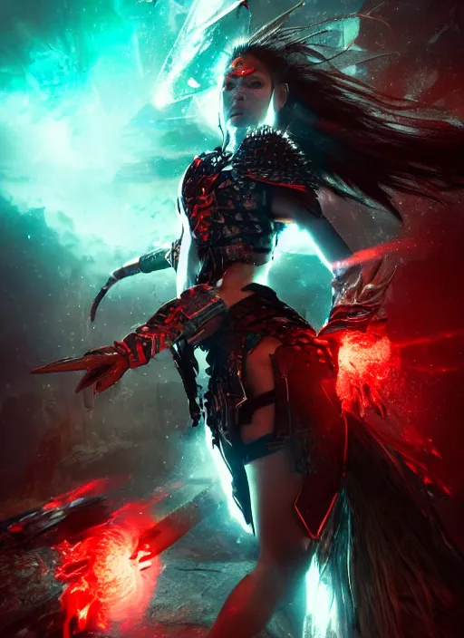 Prompt: movie frame with Maori warrior princess fights barbarians with futuristic energy shield, vertical composition, inspired by monster hunter and dark fantasy and fashion, beautiful body, clean brutal blooded symmetrical face, brutal bloody and sluty make up, epic,dramatic lighting, cinematic, establishing shot, extremely high detail, photorealistic, brutal, provocative , cinematic lighting, artstation, octane render, dark fantasy ,old photo, vintage, black and white, Boris vallejo, sepia, old photography, documentary photography