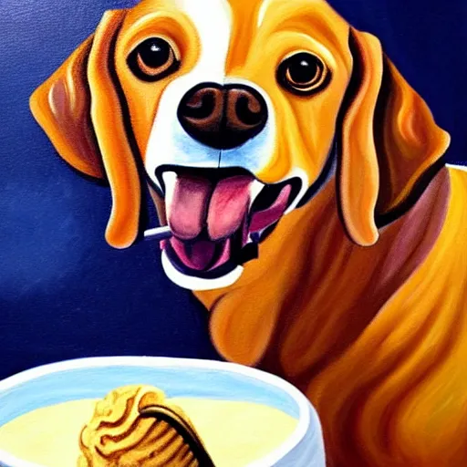 Image similar to painting of a dog eating ice cream