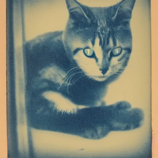 Prompt: cyanotype of a cat