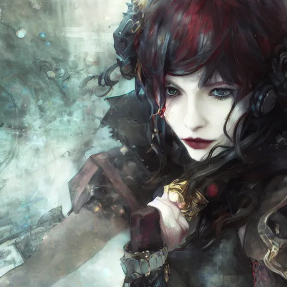 Image similar to christina hendricks!!! goth, tankoban, 4 k, tone mapping, akihiko yoshida, james jean andrei riabovitchev marc simonetti, yoshitaka amano, long hair, curly, h. hydrochaeri