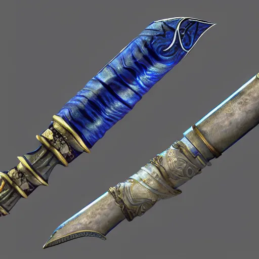 Image similar to arabian saber, object, close - up, blue edge, curved blade, obsidian metal, artstation, intricate