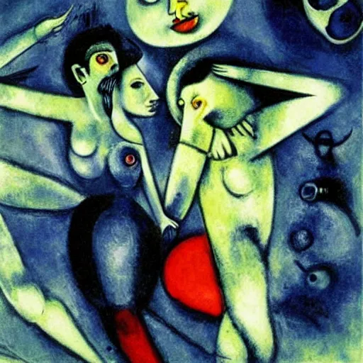 Image similar to cyborgs by marc chagall