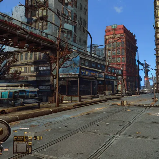 Image similar to new york city in fallout 4, unreal engine, raytracing