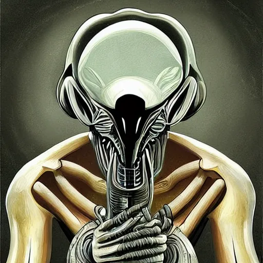 Image similar to “ digital art illustration of a xenomorph by artist michael mitchell ”