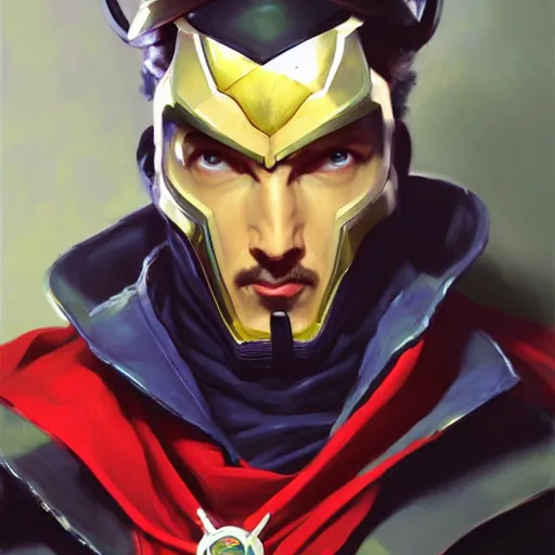 Image similar to greg manchess portrait painting of armored doctor strange as overwatch character, totally whack, medium shot, asymmetrical, profile picture, organic painting, sunny day, matte painting, bold shapes, hard edges, street art, trending on artstation, by huang guangjian and gil elvgren and sachin teng