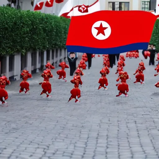 Image similar to screaming kim jong un dolls running through pamplona spain