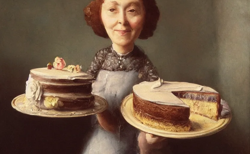 Prompt: “ a lady holding a cake ”