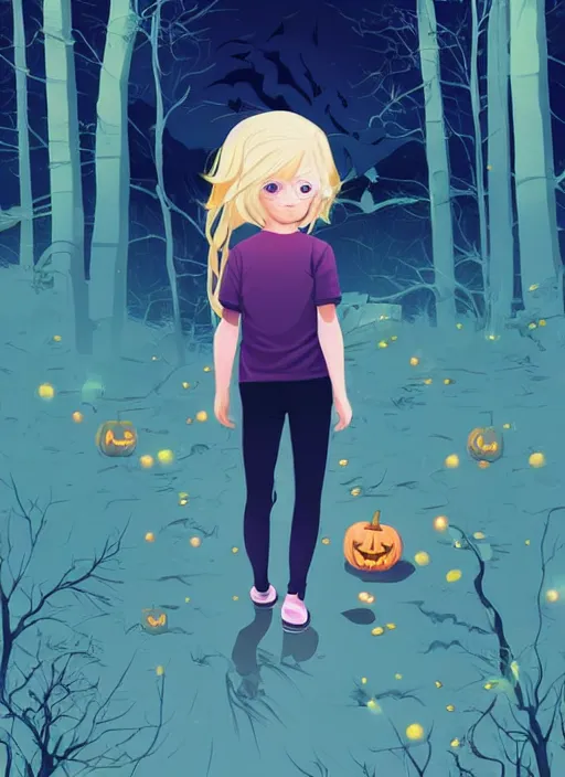 Prompt: three year old girl with long blonde hair in a halloween scene. clean cel shaded vector art. shutterstock. behance hd by lois van baarle, artgerm, helen huang, by makoto shinkai and ilya kuvshinov, rossdraws, illustration, art by ilya kuvshinov