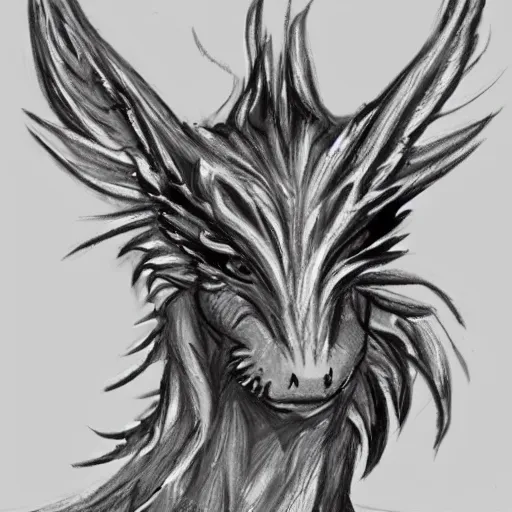 Prompt: noble anthropomorphic silver dragon, headshot profile picture, cute ears, male, commission on furaffinity, sketch drawing, smooth scales