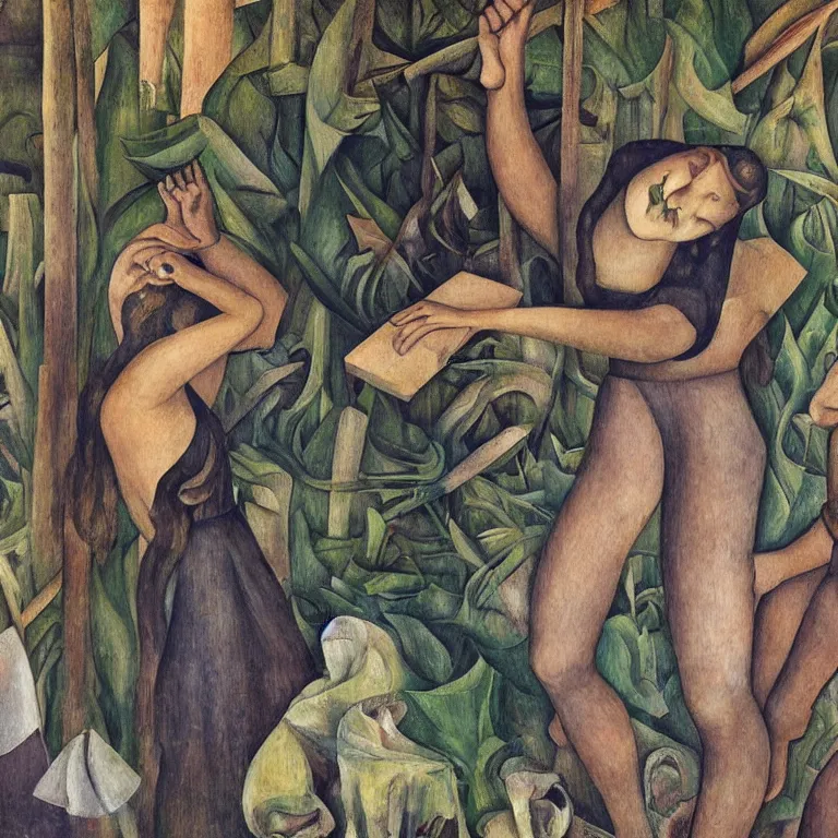 Image similar to a girl smash her phone in the yard, diego rivera and georg scholz, highly detailed