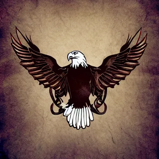 Image similar to a bald eagle in a leather jacket with wings insignia, digital art