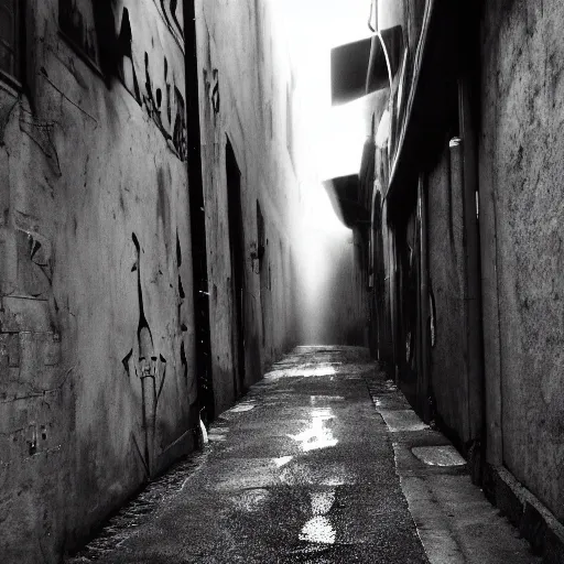 Image similar to dark alley way 4 k cinematic