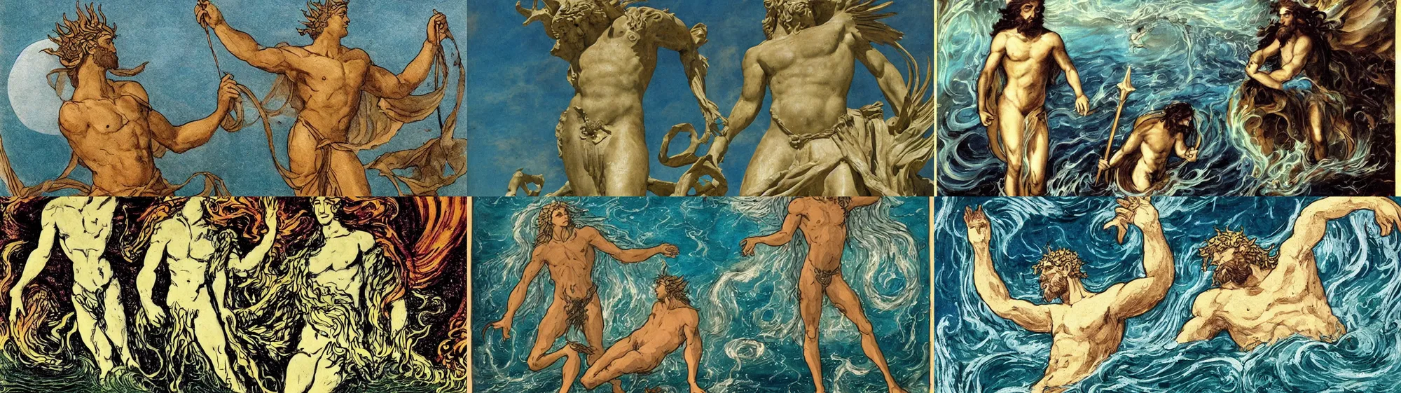 Prompt: proteus the god of the sea, keeper of the knowledge past, prophetic sea-god or god of rivers and oceanic bodies of water