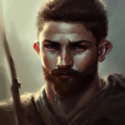 Prompt: portrait of a young rugged ranger, muscular, upper body, longsword, D&D, fantasy, intricate, cinematic lighting, highly detailed, digital painting, artstation, concept art, smooth, sharp focus, illustration