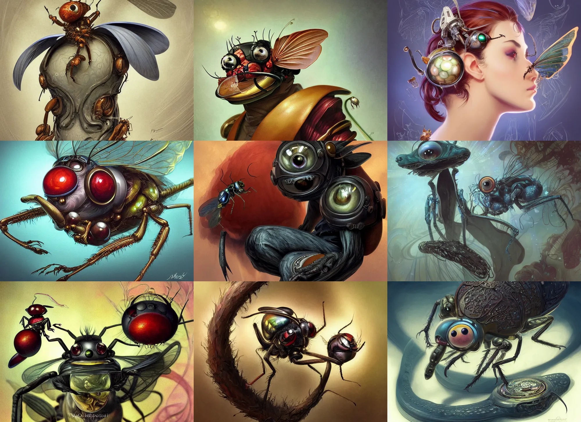 Image similar to an anthropomorphic fly with big eyes wearing a lab coat, diffuse lighting, fantasy, intricate, elegant, highly detailed, lifelike, photorealistic, digital painting, artstation, illustration, concept art, smooth, sharp focus, art by frank frazetta and marco bucci and loish and rossdraws and artgerm and alphonse mucha