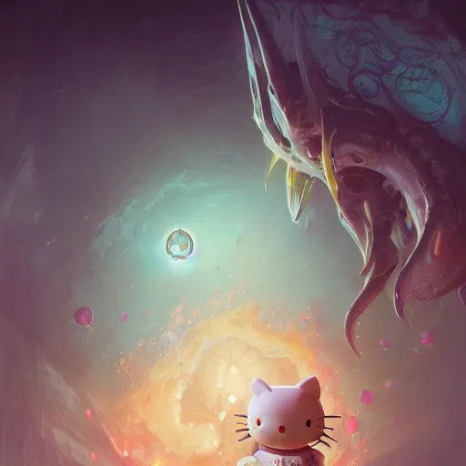 Image similar to portrait of a hello kitty, concept art by pete mohrbacher and seb mckinnon and beksinski and josan gonzales, digital art, highly detailed, intricate, sci-fi, sharp focus, Trending on Artstation HQ, deviantart, unreal engine 5, 4K UHD image
