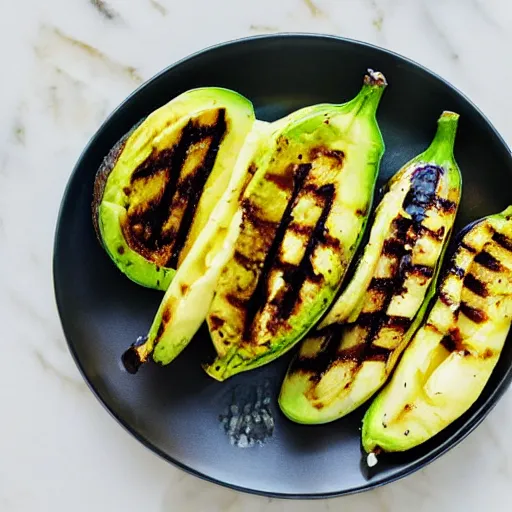 Prompt: grilled avocado and banana peel