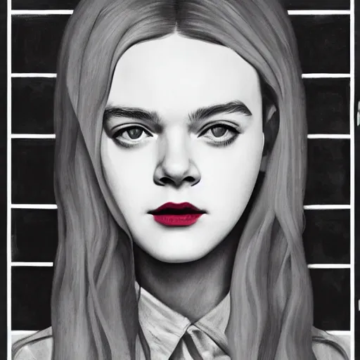 Image similar to Elle Fanning in a noir film picture by Sachin Teng, asymmetrical, dark vibes, Realistic Painting , Organic painting, Matte Painting, geometric shapes, hard edges, graffiti, street art:2 by Sachin Teng:4