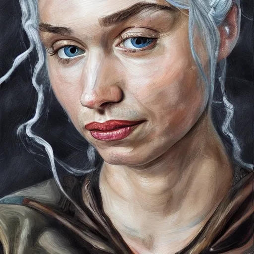 Image similar to high quality high detail painting by lucian freud, hd, daenerys targaryen