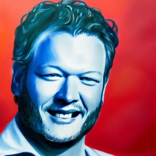 Prompt: paintings of blake shelton dramatically lit against glowing background