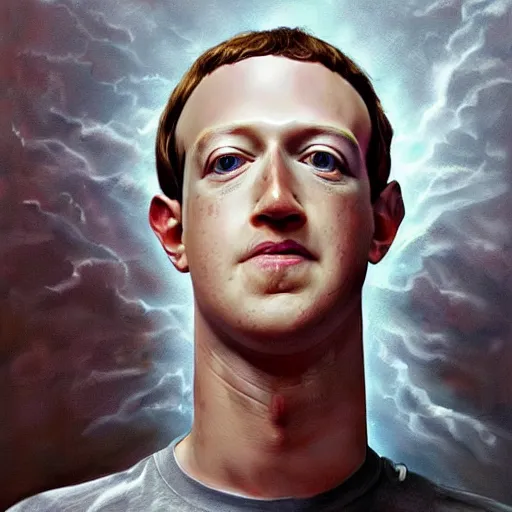 Prompt: mark zuckerberg clawing away his own skin to reveal the monster underneath, an angry artstation painting