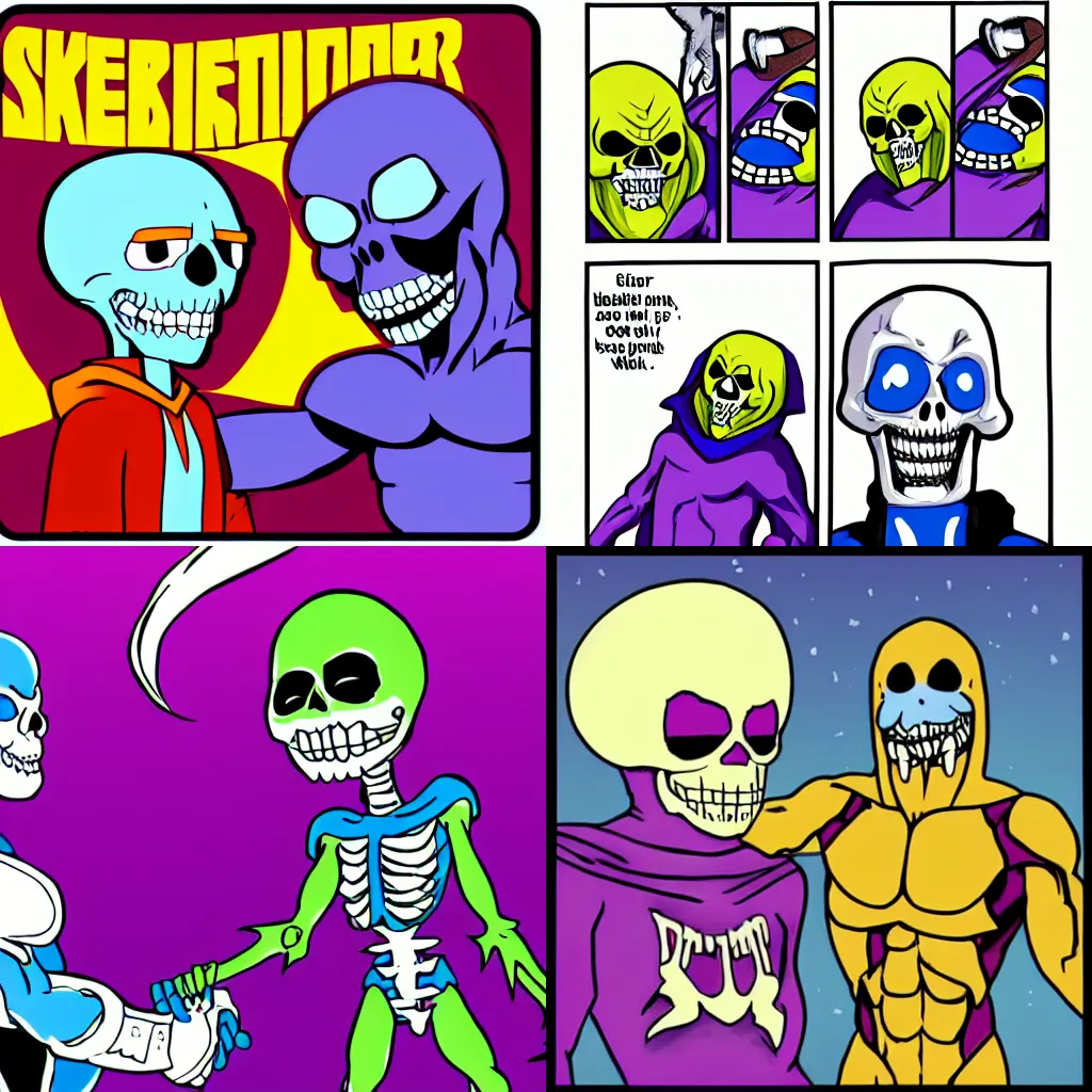 Prompt: Skeletor meets Sans