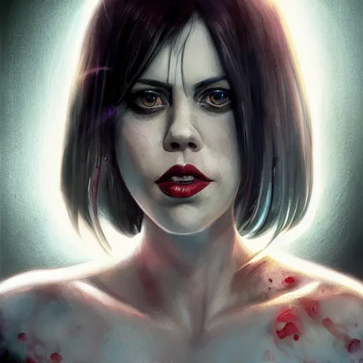 Prompt: A portrait of Fairuza Balk, by Stanley Artgerm Lau, WLOP, Rossdraws, James Jean, Andrei Riabovitchev, Marc Simonetti, and Sakimichan, trending on artstation with a blend of manga-style art, augmented with vibrant composition and color, all filtered through a cybernetic lens, studio lighting, lit by flashing pixel light, cinematic lightning, medium shot, mid-shot, highly detailed, trending on artstation, Unreal Engine 4k, cinematic wallpaper