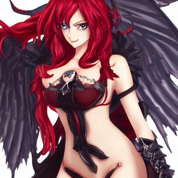 Image similar to christina rene hendricks as a highschool dxd character, demon wings, d & d, fantasy, highly detailed, digital art, trending on artstation, smooth, sharp focus, illustration, art by peter tang and artgem