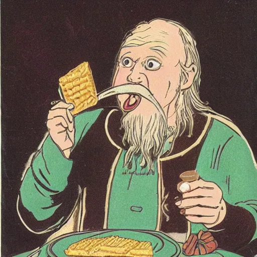 Prompt: Galdalf licking a Graham cracker