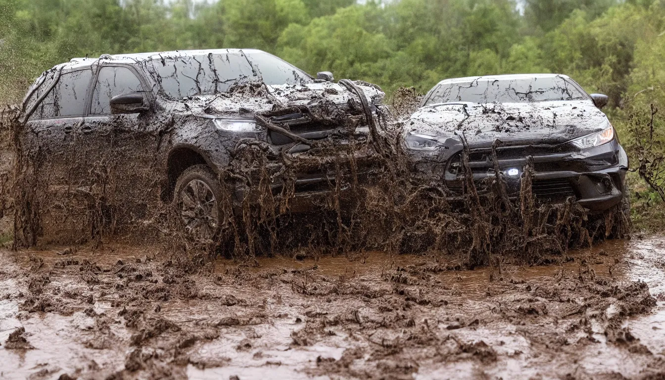 Image similar to bodycam of high speed chase trough mud with trycicles, very detailed, realistic, 4 k