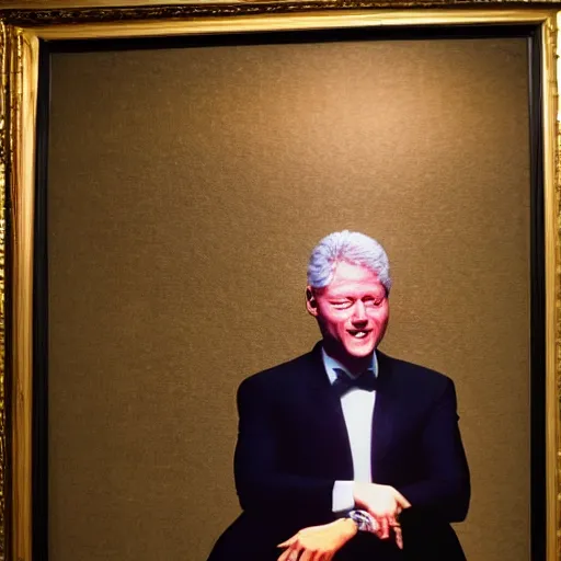 Image similar to bill clinton hanging out in the champagne room, photorealistic, high detail, dimly lit,