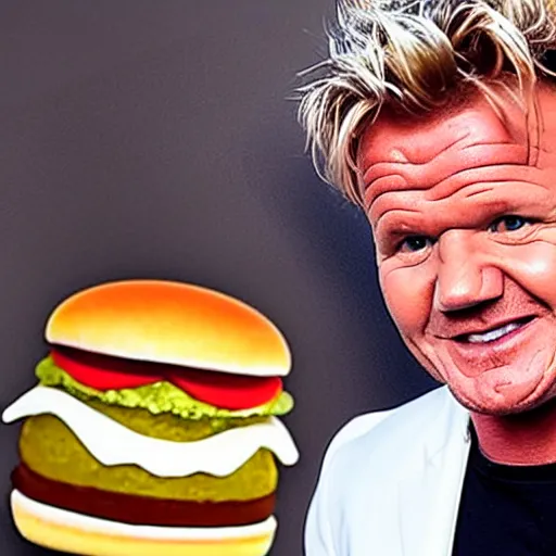 Image similar to gordon ramsay very happy to be at mcdonalds