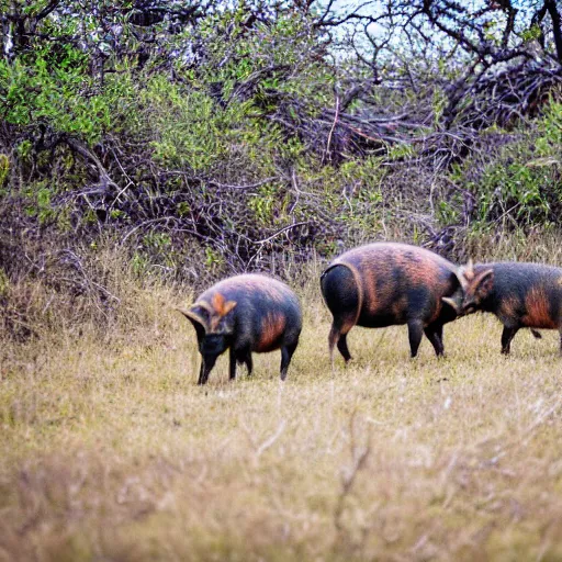 Image similar to wild pigs in the Texas hill country, 50mm, professional photography