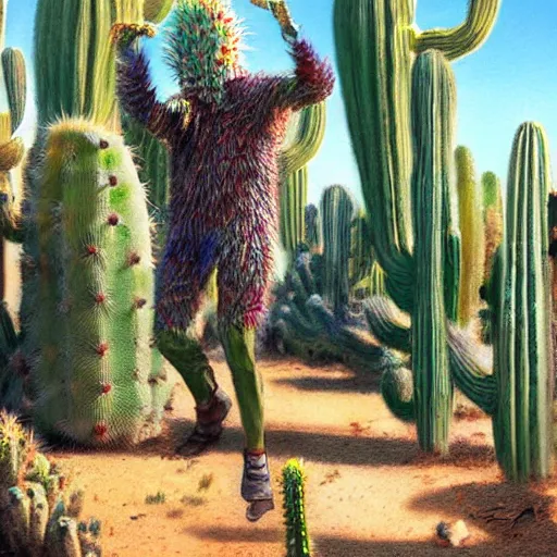 Image similar to Cactus man strikes again, concept art by James Gurney.