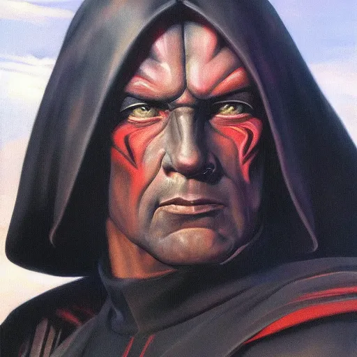 Prompt: ultra realistic portrait painting of darth revan, art by frank frazetta, 4 k, ultra realistic, highly detailed, epic lighting