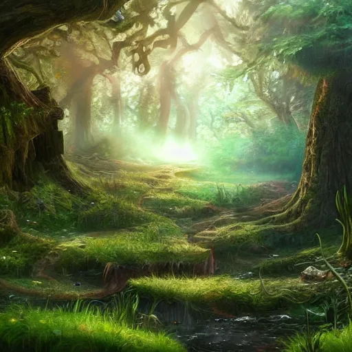 Image similar to Fairy forest landscape, 8k, detailed, concept art, trending on artstation