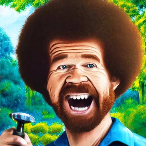 Prompt: bob ross screaming at the zoo